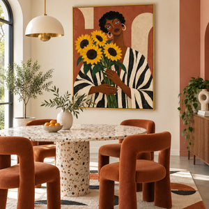 Black Lady with Sunflowers Portrait Art | 3D Textured Wall Art