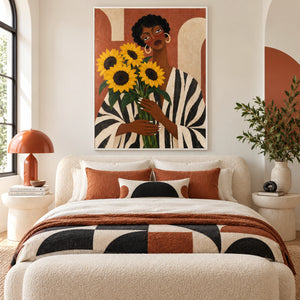 Black Lady with Sunflowers Portrait Art | 3D Textured Wall Art