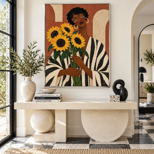 Black Lady with Sunflowers Portrait Art | 3D Textured Wall Art