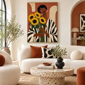 Black Lady with Sunflowers Portrait Art | 3D Textured Wall Art