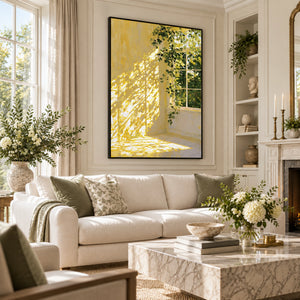 Bright Yellow Light Projection Relief Canvas | Thick Impasto Painting