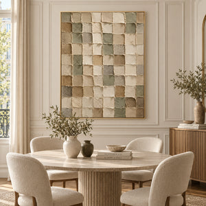 Beige Green Gray Geometric Block Art | 3D Textured Wall Art