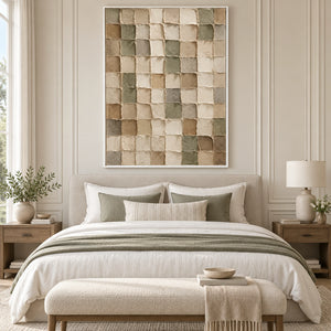 Beige Green Gray Geometric Block Art | 3D Textured Wall Art