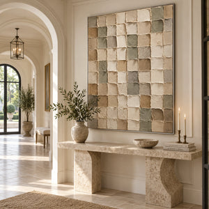 Beige Green Gray Geometric Block Art | 3D Textured Wall Art