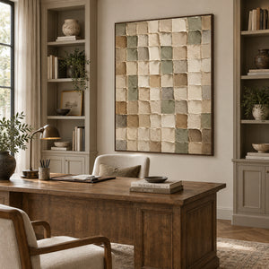 Beige Green Gray Geometric Block Art | 3D Textured Wall Art
