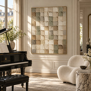 Beige Green Gray Geometric Block Art | 3D Textured Wall Art
