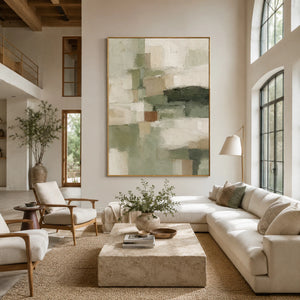 Green Geometric Blocks | Muted Abstract Wall Piece