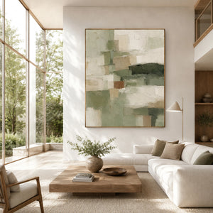 Green Geometric Blocks | Muted Abstract Wall Piece