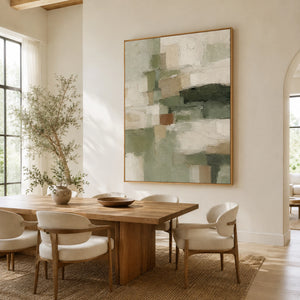 Green Geometric Blocks | Muted Abstract Wall Piece