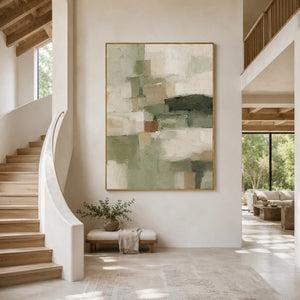 Green Geometric Blocks | Muted Abstract Wall Piece