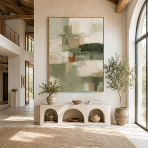 Green Geometric Blocks | Muted Abstract Wall Piece
