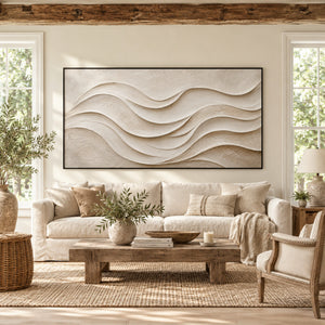 Cream Layered Wave Relief | Thick Impasto Canvas Painting