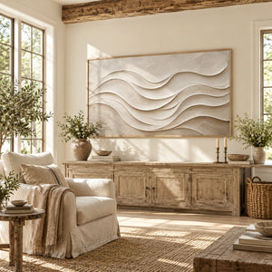 Cream Layered Wave Relief | Thick Impasto Canvas Painting