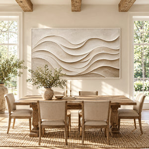 Cream Layered Wave Relief | Thick Impasto Canvas Painting
