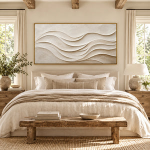 Cream Layered Wave Relief | Thick Impasto Canvas Painting
