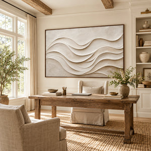Cream Layered Wave Relief | Thick Impasto Canvas Painting