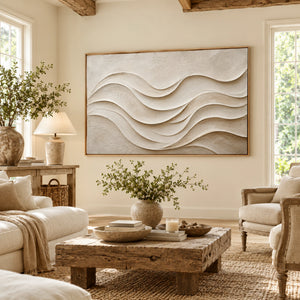 Cream Layered Wave Relief | Thick Impasto Canvas Painting