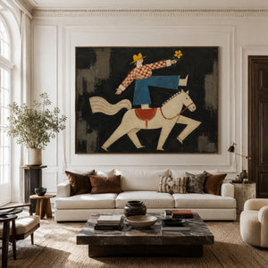 Rider With Flower | Folk Art Horse Canvas Wall Art