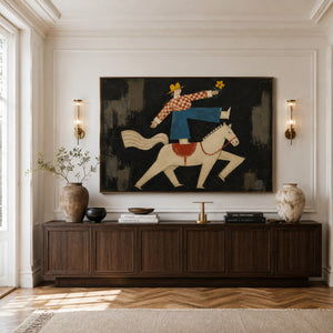 Rider With Flower | Folk Art Horse Canvas Wall Art