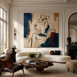 Cowboy With Wine | Sketch Figurative Abstract Canvas Art