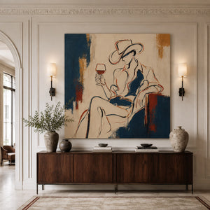 Cowboy With Wine | Sketch Figurative Abstract Canvas Art
