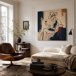 Cowboy With Wine | Sketch Figurative Abstract Canvas Art