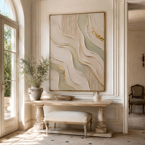 Ribbed Wave Texture | beige gold wall art