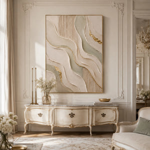 Ribbed Wave Texture | beige gold wall art