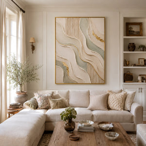 Ribbed Wave Texture | beige gold wall art
