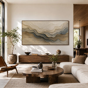 Gilded Mountain Strata | Layered Textured Abstract Wall Art