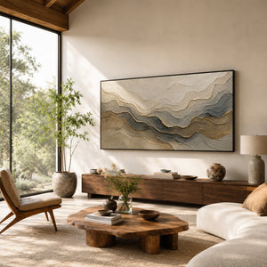 Gilded Mountain Strata | Layered Textured Abstract Wall Art