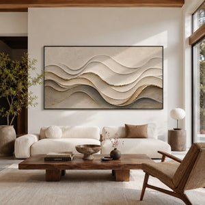 Gilded Cream Waves | 3D Layered Textured Wall Art