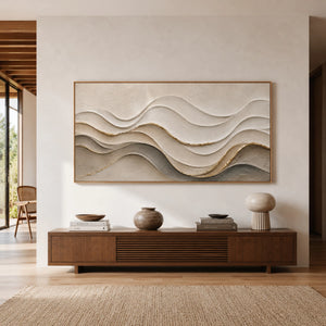 Gilded Cream Waves | 3D Layered Textured Wall Art