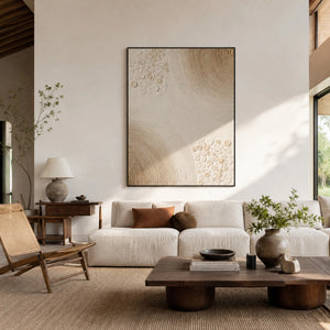 Organic Circular Relief | Beige Textured Canvas Painting