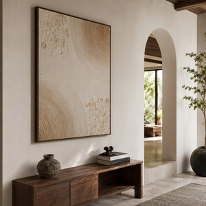 Organic Circular Relief | Beige Textured Canvas Painting
