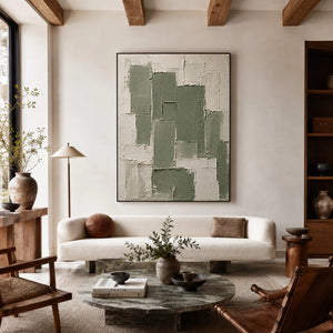 Sage Green Blocks | Thick Impasto Geometric Abstract Wall Art