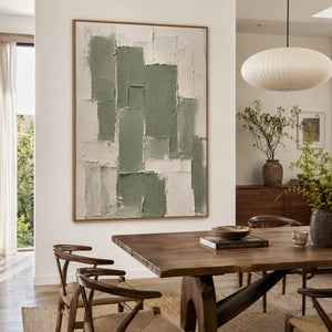 Sage Green Blocks | Thick Impasto Geometric Abstract Wall Art