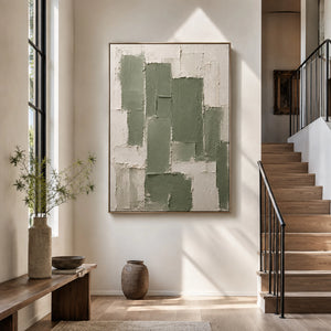 Sage Green Blocks | Thick Impasto Geometric Abstract Wall Art