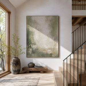 Muted Green Mist | Thick Impasto Abstract Wall Art