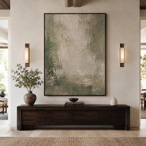 Muted Green Mist | Thick Impasto Abstract Wall Art