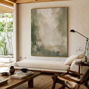 Muted Green Mist | Thick Impasto Abstract Wall Art