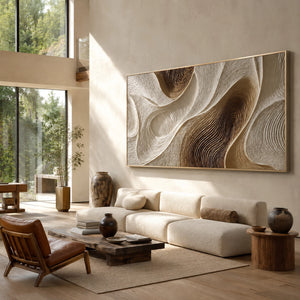 Swirling Brown Relief | Wavy Neutral Canvas Painting