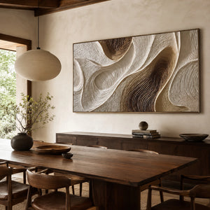 Swirling Brown Relief | Wavy Neutral Canvas Painting