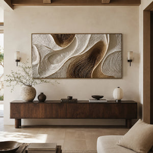 Swirling Brown Relief | Wavy Neutral Canvas Painting
