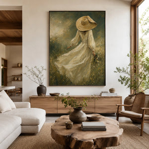 Girl In Meadow | Vintage Figurative Oil Painting