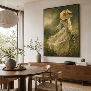 Girl In Meadow | Vintage Figurative Oil Painting