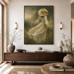 Girl In Meadow | Vintage Figurative Oil Painting