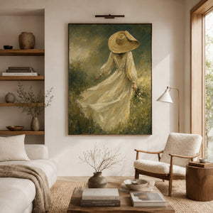 Girl In Meadow | Vintage Figurative Oil Painting
