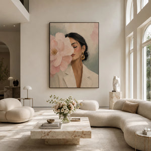 Floral Portrait | Soft Pastel Textured Canvas Painting