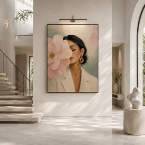 Floral Portrait | Soft Pastel Textured Canvas Painting